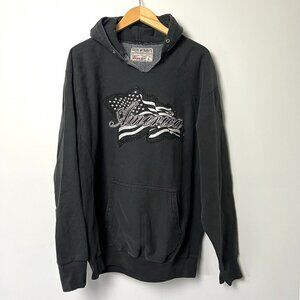 VTG‎ Men’s Steve & Barry's Black Hoodie sz L Distressed Faded America Flag 90s